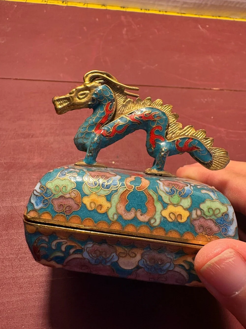 Vintage Cloisonné Dragon Trinket Box Floral Pattern numbered collectable